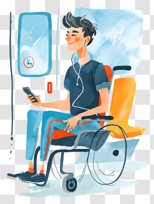 Riding Wheelchair On Public Transport - Commuter In Wheelchair Listening Transparent PNG