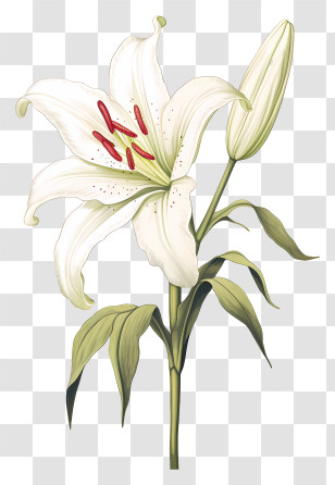 White Lily Flower - White Lily Flower With Green Stem Transparent PNG