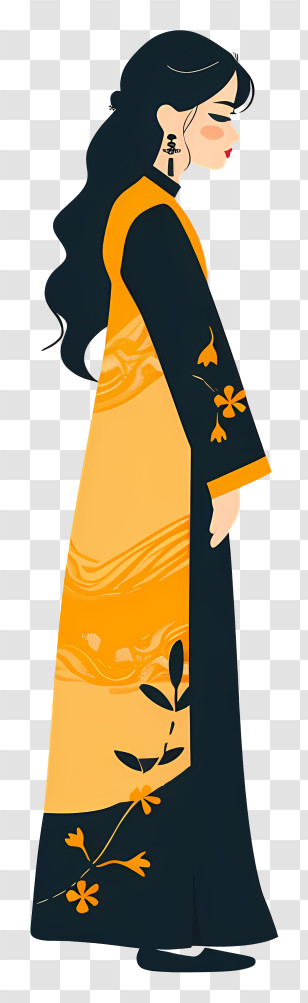 Fashion Girl - Woman In Traditional Yellow And Black Attire Transparent PNG