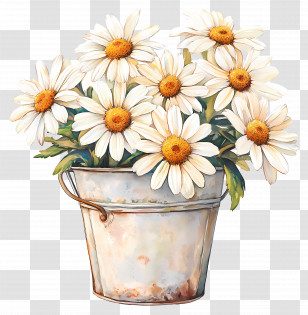 Daisies - Vintage Bucket Of Cheerful Daisies Transparent PNG