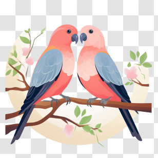 Love Birds - Romantic Lovebirds On A Flowered Branch Transparent PNG