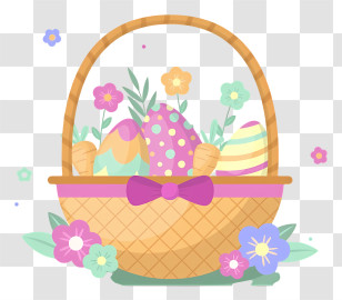 Hand Painted Eggs - Easter Basket With Eggs And Flowers Transparent PNG