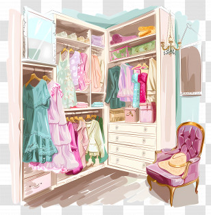 Dressing Room - Colorful Closet With Dresses And Accessories Transparent PNG