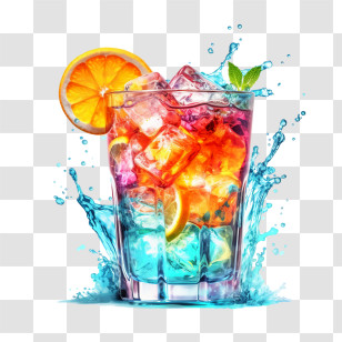 Summer Drink - Colorful Cocktail With Splash Effect Transparent PNG