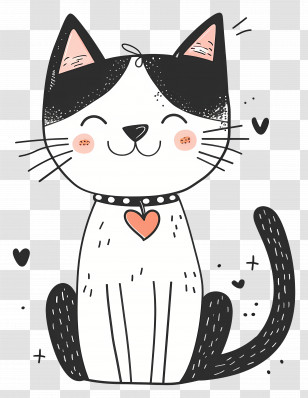Cat Outline - Cute Black And White Cartoon Cat Illustration Transparent PNG