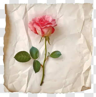 Watercolor Rose And Paper - Delicate Pink Rose On Crumpled Paper Background Transparent PNG
