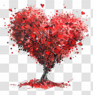 Love Design - Heart-Shaped Tree Filled With Red Hearts Transparent PNG