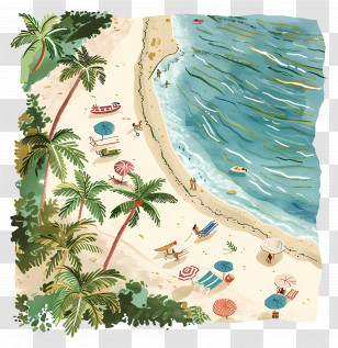 Tropical Beach Scene - Illustrated Tropical Beach Landscape Transparent PNG
