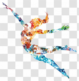 Dancer - Colorful Mosaic-Style Dancer In Mid-Jump Transparent PNG