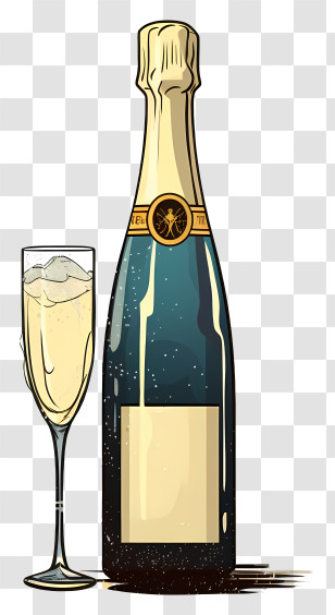 Sparkling Wine - Champagne Bottle And Glass Illustration Transparent PNG
