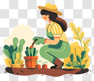 Woman Planting Vegetables - Gardener Tending To Plants In Garden Transparent PNG