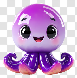 Octopus - Glossy Purple Octopus Character Transparent PNG
