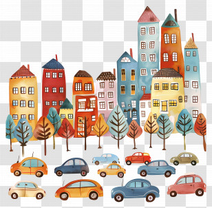 Cars In The City - Colorful Cars In The City Transparent PNG