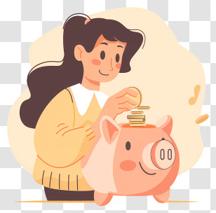 Piggy Bank - Girl Saving Money In Piggy Bank Transparent PNG
