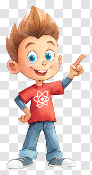 Jimmy Neutron - Energetic Boy In Red Atom Shirt Transparent PNG