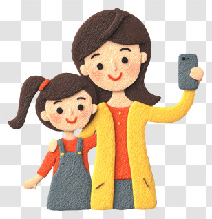 Daughter And Mother Taking Selfie - Mother And Daughter Taking A Selfie Transparent PNG