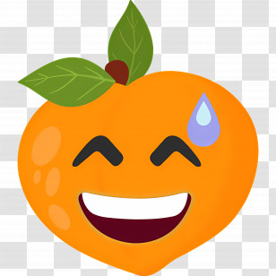 Emoji Peach - Smiling Orange Emoji With Sweat Drop Transparent PNG