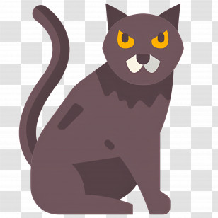 Halloween Cat - Black Cartoon Cat Illustration With Yellow Eyes Transparent PNG