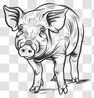 Pig - Adorable Pig Line Sketch Transparent PNG