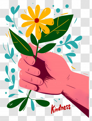 World Kindness Day - Hand Holding Yellow Flower With Kindness Message Transparent PNG