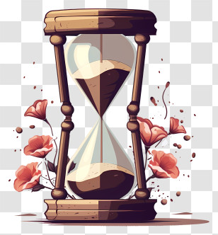 Sand Timer - Elegant Hourglass With Red Flowers Transparent PNG