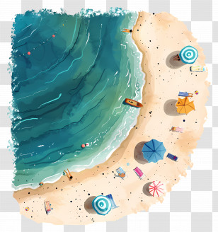 Top View Beach - Cool Beach With Umbrellas And Sea Transparent PNG