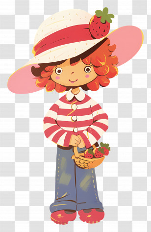 Strawberry Shortcake - Strawberry-Themed Cartoon Girl Holding Basket Transparent PNG