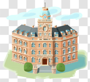 Architecture - Historic Large Brick Building With Green Grounds Transparent PNG