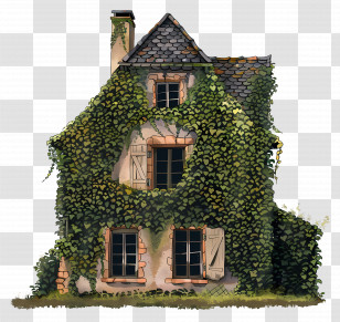 Old House - Beautiful House Covered With Ivy In Nature Transparent PNG