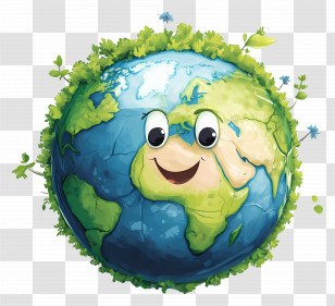 Cute Earth - Smiling Earth With Greenery For Environmental Awareness Transparent PNG