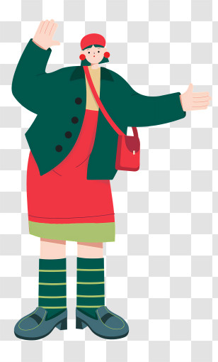 Fashion - Person In Green Jacket And Red Dress Transparent PNG