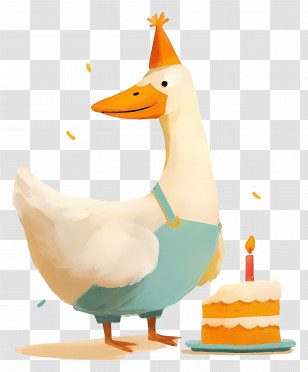 Cartoon Duck - Cute Cartoon Duck In Party Hat With Cake Transparent PNG