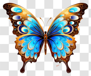 Blue Butterfly - Blue And Orange Vibrant Butterfly Transparent PNG