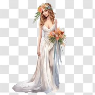 Wedding Dress
 - Lovely Bride Holding A Floral Bouquet Transparent PNG