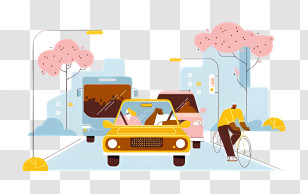 Street Scene - City Traffic With Cars And Bicycle Transparent PNG