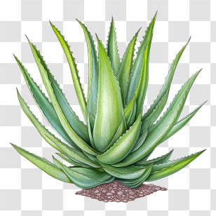 Aloe Vera - Lush Aloe Vera Plant In Detailed Illustration Transparent PNG