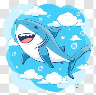 Cute Shark - Cute Cartoon Shark Swimming In Ocean Transparent PNG
