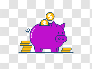 Piggy Bank - Purple Piggy Bank With Coins Transparent PNG