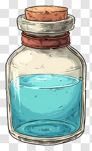 Antique Glass Jar - Potion Bottle With Blue Liquid Transparent PNG