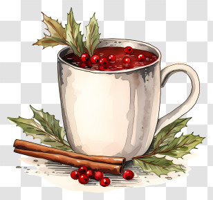 Hot Chocolate - Festive Cup Of Drink With Holly And Cinnamon Transparent PNG