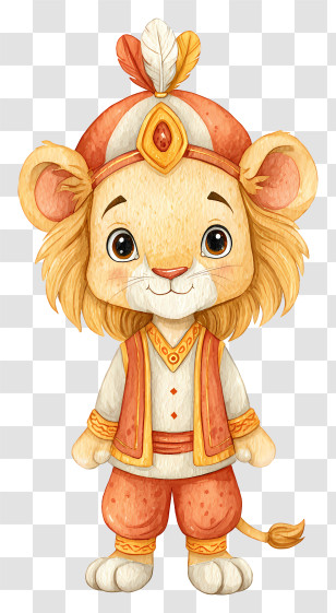 Lion With Indian Feather Headband - Cute Lion In Traditional Costume Transparent PNG