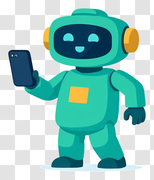 Chatbot With Smartphone - Green Robot With Smartphone Transparent PNG