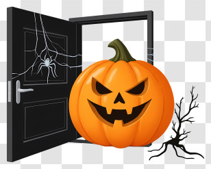 Halloween Pumpkin At Door - Spooky Pumpkin At The Door Transparent PNG