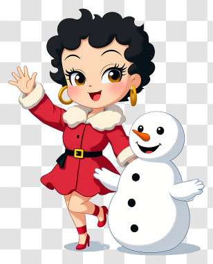 Betty Boop Christmas - Retro Girl Dancing With Snowman Transparent PNG