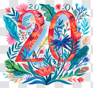 Number 20 - Colorful Floral Number 20 Transparent PNG