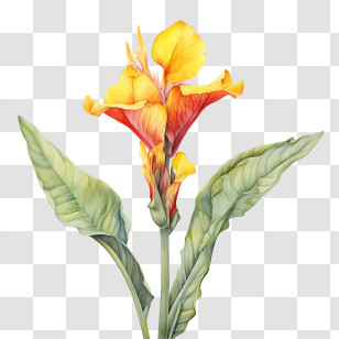Canna Indica - Yellow And Orange Blooming Flower Transparent PNG