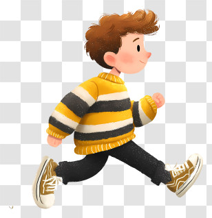 Boy In Sneakers Running - Boy In Striped Sweater Transparent PNG
