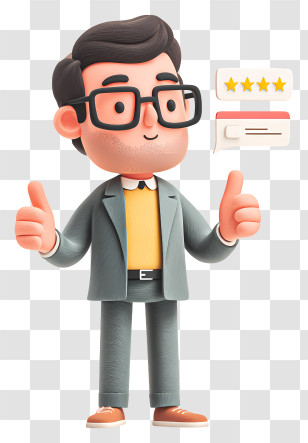Businessman Giving Online Review - Cartoon Man With Glasses And Feedback Transparent PNG
