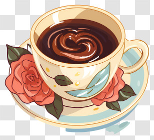 Coffee Cup - Beautiful Coffee Cup With Rose Decoration Transparent PNG