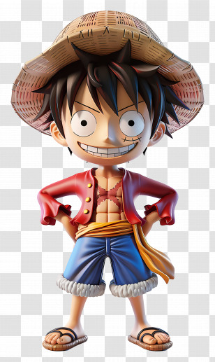 Luffy Action Figure - Cartoon Character With Straw Hat Smiling Transparent PNG